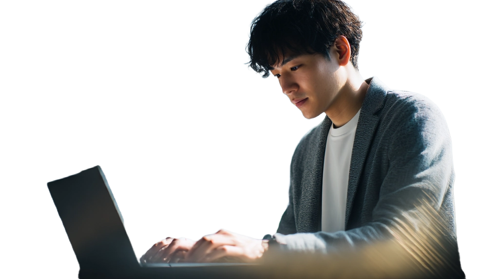 Young man working on laptop